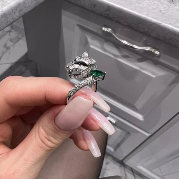 925 Sterling Silver Panther Cat Ring - Picture 2 of 4